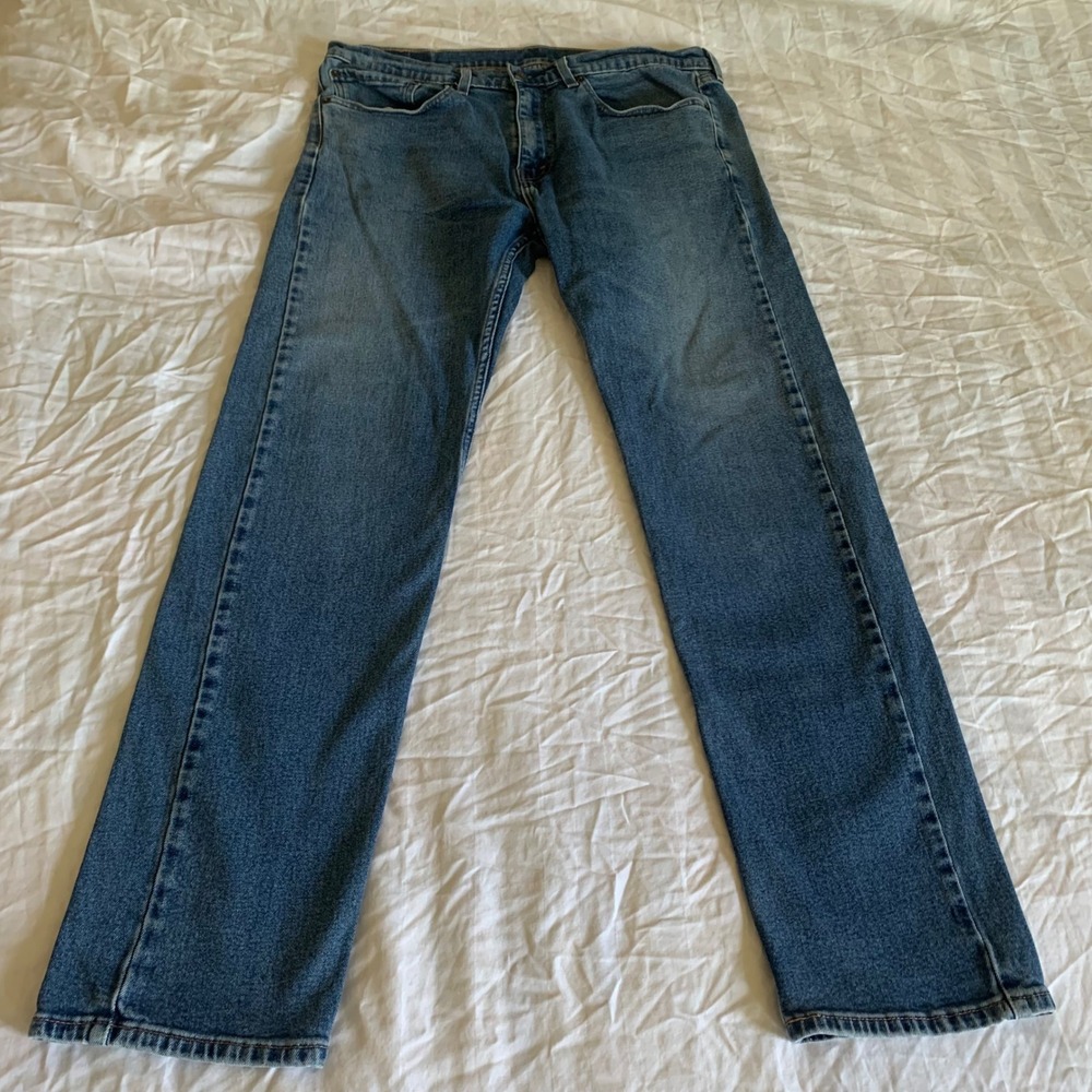 Levi's 34x32 505 Regular Fit Jeans Medium Wash Blue Straight Leg Denim Pants
